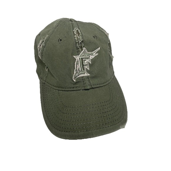 Florida Marlins Women's Olive Green Distressed Light Pink Adjustable Vintage - Picture 1 of 7